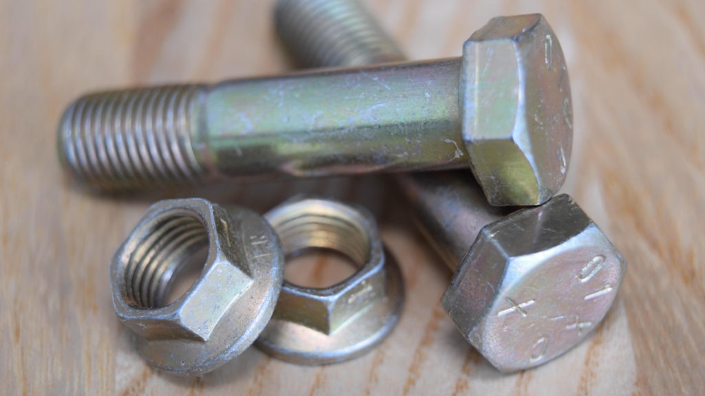 A selection of cadmium plated screws and nuts.